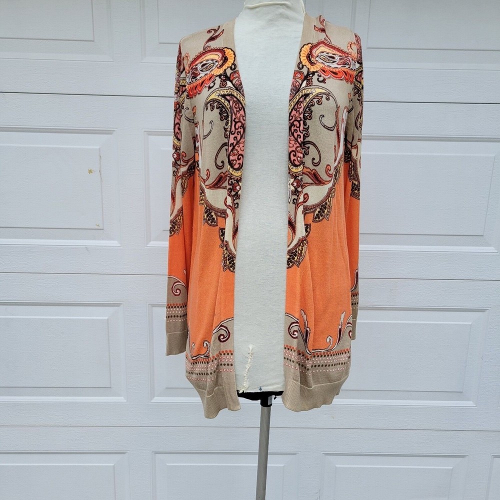 Chicos Womens Long Sleeves Open Front Paisley Cardigans Sz 1